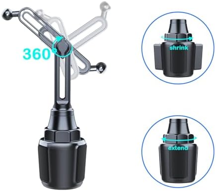 Universal Car Cup Phone Mount with Adjustable Arm – Secure Smartphone Holder for i Phone 16/15/14/13/12 Pro Max, Samsung, Google & 4.0-7.0” Devices – Enhanced Stability & 360-Degree Rotation for Optimal Viewing Angles