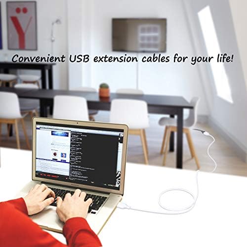 Costyle USB Extension Cable 15 ft – 2 Pack, Premium USB 2.0 A Male to A Female Extension Cord for Enhanced Device Connectivity, Ideal for Mouse, Keyboard, Camera, Printer – Sleek White Design for Modern Workspaces and Home Entertainment