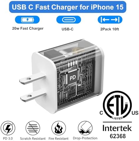 Swift Charge 20 W USB-C Charger for i Phone 15 & i Pad – 6 FT Cable Included – Rapid Power Solution for i Phone 16 Pro Max, i Pad Pro, Mini & Air – Lightweight, Durable, and Versatile Charging Block for All Your Devices – Say Goodbye to Long Wait Times with Enhanced Compatibility and Safety Features