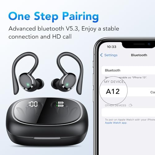 Tiksounds Bluetooth 5.3 Sport Earbuds – Ultimate 72-Hour Playtime with Powerful Deep Bass, Ergonomic Earhook Design & Advanced Four-Microphone Noise Cancellation, IP7 Waterproof for All-Weather Performance, LED Battery Display – Ideal for Fitness Enthusiasts and Everyday Use