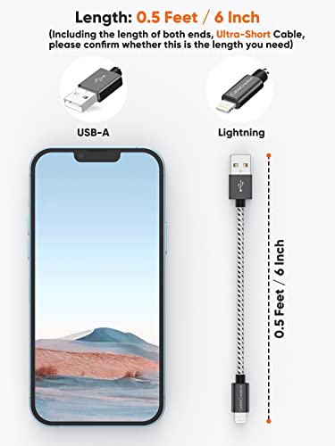 Compact 15 cm MFi Certified Lightning Charging Cable for i Phone & i Pad – Fast Charge Compatibility with i Phone 14/14 Pro Max/13/12/12 Pro/11/X/XR/8/8 Plus/7/6 S/6/SE – Durable & Travel-Friendly USB to Lightning Cable for On-the-Go Power Solutions – Premium Quality Design for Enhanced Performance and Reliability