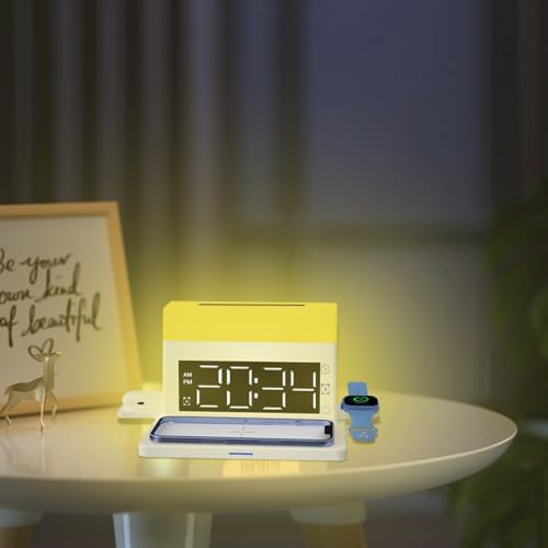 Revolutionary 5-in-1 Wireless Charging Station with Digital Clock, Night Light, and Temperature Display – 15 W Fast Charge for Qi Phones, Smartwatches & TWS Earbuds – Enhanced Safety Features and Space-Saving Design for Home or Travel