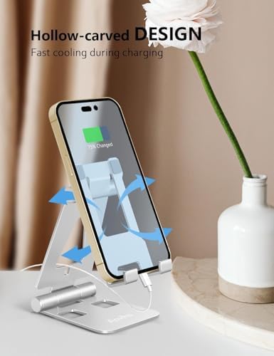 Cell Phone Stand for Desk, Adjustable Desktop Phone Holder Stand, Foldable Moblie Phone Dock for iPhone 15 14 13 12 11 Pro Xs Max Xr X 8 7 6 5 5s SE Nintendo Switch All Phones, Rose Gold – Enhanced Compatibility and Speed