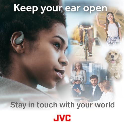 JVC Nearphones: Open Ear True Wireless Earbuds with 16 mm Drivers for Immersive Sound Quality, 38-Hour Battery Life, and Ultra-Portable Design – Ideal for Active Lifestyles and Enhanced Situational Awareness (Beige) – Effortless Device Pairing for Seamless Listening Experience
