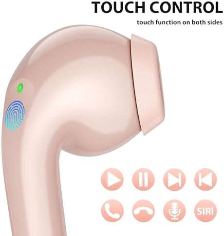 Stylish Pink Wireless Earbuds with Advanced Touch Control – Bluetooth 5.3 Compatibility for Samsung S25/S24 Ultra/S23 FE/S22+/S21 & i Phone 16/15 Pro Max/14 Plus/Pixel 9 XL – Ergonomic Comfort for Extended Listening and Clear Calls