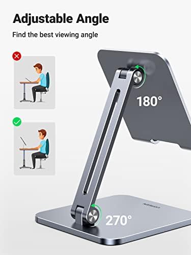 UGREEN Adjustable Tablet Stand for i Pad – Sturdy Aluminum Desk Holder with Enhanced Stability for Pro, Air, and Mini Models – Optimized Viewing Comfort, Portable Design, and Sleek Black Finish – Ideal Home & Office Accessory