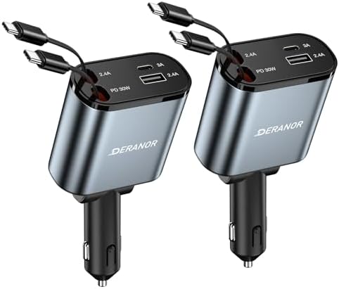 Dual-Output 69 W Retractable Car Charger Set – 4-in-1 Fast Charging Adapter with Type C and Lightning Cables for i Phone 12-16 & Samsung S23/S24 – Compact Design for Seamless Multi-Device Power on the Go