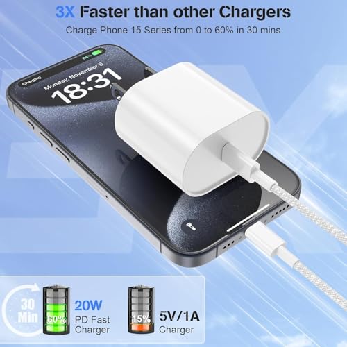 Power Up Your Devices: 20 W Fast Charging Duo Kit for i Phone 16 & 15 – Includes Two 6 FT Woven Type-C Cables for Enhanced Durability and Versatility – Perfect for i Pad Pro & Air Pods – Experience Rapid Charging with Unmatched Portability and Reliability