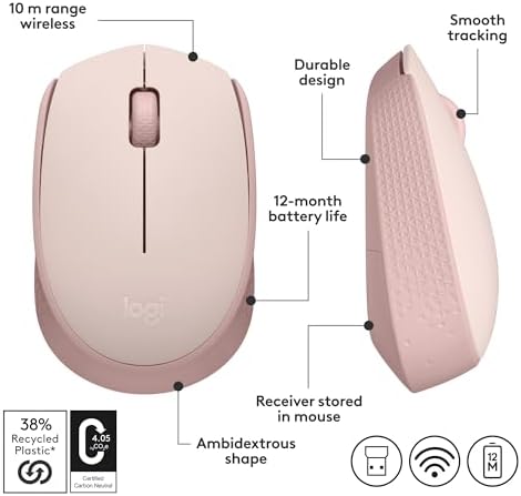 Logitech M170 Wireless Mouse – Ultra-Responsive Optical Tracking, Ambidextrous Design for All Users, 2.4 GHz USB Mini Receiver, 12-Month Battery Life, Perfect for PC, Mac & Laptop – Elevate Your Productivity with Seamless Wireless Freedom