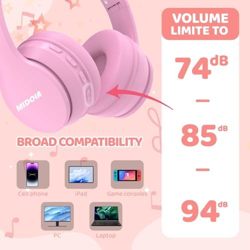Experience Ultimate Sound Safety with MIDOLA Bluetooth 5.3 Over-Ear Headphones for Kids – Wireless Audio Bliss with Volume Control (85/110 d B), 60-Hour Playtime, and Foldable Design in Trendy Blue – Perfect for School, Travel, and Home Adventures!
