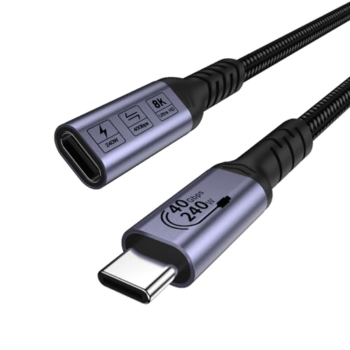 Ultimate USB C Extension Cable 3.3 FT – Dual Pack of 240 W Fast Charging & 40 Gbps Data Transfer Cords for Seamless 8 K Video Connectivity – Type C Male to Female Adapter for i Phone 16/15 & PSVR2 – Superior Speed and Compatibility for Enhanced Device Performance