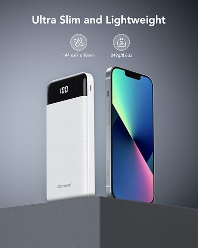 Ultra-Slim 10,000 m Ah Portable Power Bank with Built-In Charging Cables – 6 Outputs, 3 Inputs, Fast 3 A Charging for Universal Device Compatibility – Essential Travel Battery Pack for i Phone, Samsung, Google Pixel, LG, and More
