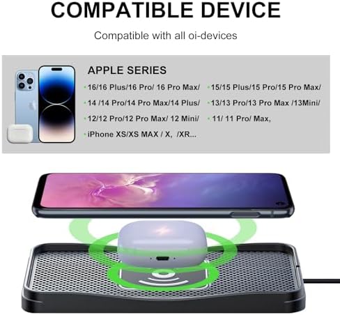 High-Efficiency Car Wireless Charger Pad – 20 W/15 W/10 W Fast Charge Solution for i Phone 16/15/14/13/12/11 & Samsung S24-S9 – Non-Slip Design for Secure Device Stability – Ultimate Automotive Charging Accessory with Safety Features & Sleek Fit