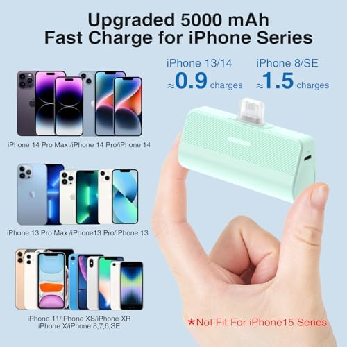 Ultra-Compact 5000 m Ah Portable Charger for i Phone – Fast Charging Power Bank in Purple, Compatible with i Phone 6/7/8/SE/11/XR/12/12 Pro Max/13/13 Pro Max/14/14 Pro Max/14 Plus & i Pad Series, Perfect Travel Companion for On-the-Go Charging