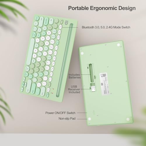 SADES Retro Wireless Bluetooth Keyboard for Mac, i Pad, i Phone, PC & Android – Multi-Device Connectivity & Portable Design with Vintage Round Keycaps – Perfect for Effortless Typing on the Go in Chic Pink