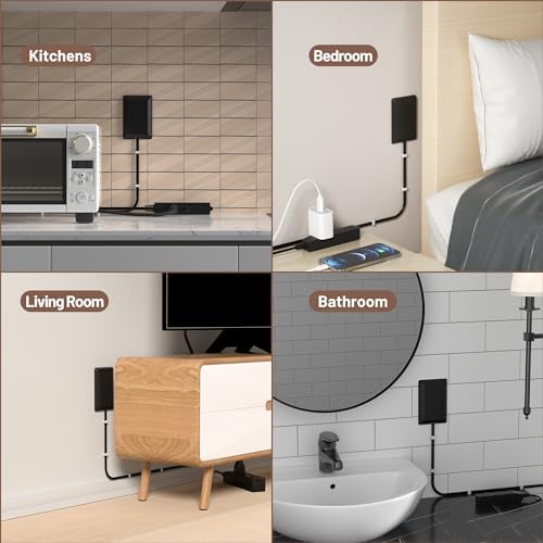 Ultra-Thin 3 FT Flat Plug Extension Cord with Baby-Proof Outlet Covers – Versatile 3 Outlet Power Strip for Safe Home Use, ETL Listed, Compact Cord Concealer Kit, 13 A 125 V 1625 W – Perfect for Kitchens and Tight Spaces, White Finish for Seamless Integration