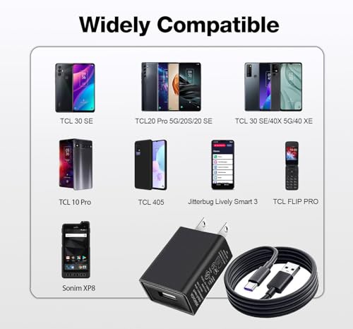 USB C Fast Charger for TCL 30 SE, TCL 40 X 5G, TCL 40 XE, 20 Pro 5G, 20S, 20 SE, 10L, 10 Plus, 10 SE, 10 Pro, 405, 30XL 2022,40R,TCL FLIP PRO,FLIP, USB Type C Android Phone Charging Cable Cord（5Ft) – Enhanced Compatibility and Speed