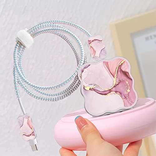 Chic Kawaii Marble Pattern Cable Protector for i Phone Charger – Stylish Data Cable Saver for Enhanced Durability and Fast Charging Compatibility with i Phone 11, 12, 13, 14, Pro Max, XS, XR, X, 7, 8 Plus – Lightweight and Trendy Phone Accessory