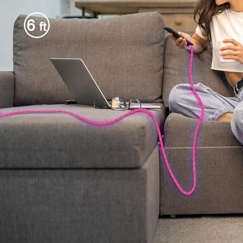 Illuminate Your Charging Experience with the 6 FT Pink LED Lightning Cable – MFi Certified Fast Charging Cord for i Phone 13, 12, 11 Pro Max, XR, XS, X, 8 Plus, 7 Plus, 6 Plus, 5 s & i Pad – Stylish, Durable, and Conveniently Long for Enhanced Flexibility and Quick Power-Up