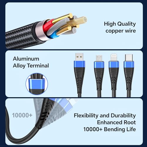 Innovative 4 FT Blue 3-in-1 USB Type C Charger Cable – High-Speed Multi-Device Charging Solution for i Phone 15, i Pads, Samsung & Android – Durable, Stylish, and Efficient Cable for Seamless Everyday Use