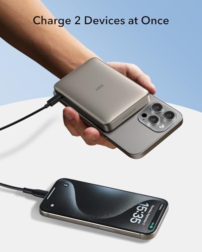 Ultra-Compact ESR Mag Safe Power Bank – 5,000 m Ah Fast Charging Battery Pack with Qi2 Certification – Slim 0.55 in Design for i Phone 16/15/14/13/12 – 15 W Wireless & 20 W USB-C Charger with Cable – Essential Travel Accessory for On-the-Go Power