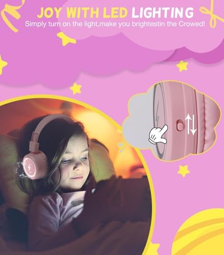 Kid-Friendly USB Type C Headphones with LED Lights – Safe Volume Limiter (85 d B/94 d B) for School Use, Foldable On-Ear Design for Comfort and Portability, Integrated Microphone for Learning and Gaming Fun – Perfect for i Pad and More