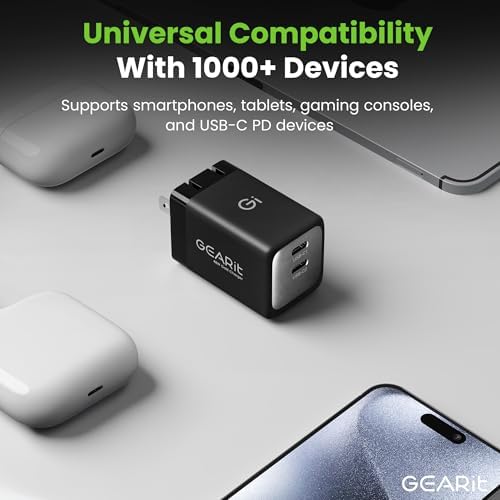 Maximize Charging Efficiency with GEARit 48 W Dual-Port USB C Wall Charger – Innovative Ga N Technology for Ultra-Fast Power Delivery to Apple, Samsung, i Phone, i Pad & Google Pixel – Compact & Travel-Friendly Design with Universal Device Compatibility and Smart Safety Features for Hassle-Free On-the-Go Charging