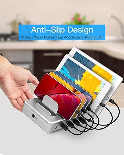 Revolutionize Your Charging Routine with the 6-Port Ultra-Fast Charging Station for i Phones, Android Devices, and Tablets – All-in-One Docking Solution Featuring Six Versatile Cables and UL Certification for Safety – Ideal for Home and Office Efficiency