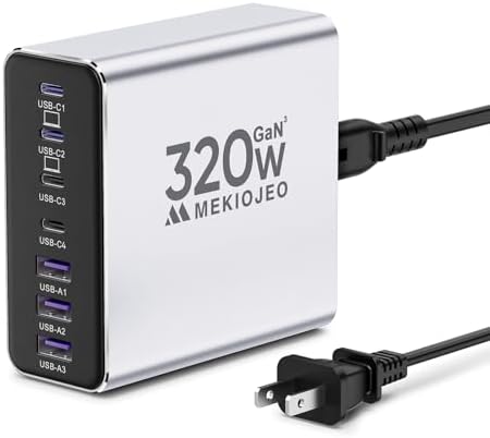 Elevate Your Charging Game with the 65 W Ga N 7-Port Aluminum USB-C Power Hub – High-Speed Multi-Device Charger for Mac Book Pro, i Pad Pro, and i Phone – Lightweight, Travel-Friendly Design with Advanced Safety Features for Efficient Power Delivery