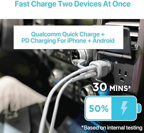 BLACK+DECKER 38 W Dual USB-C Car Charger – Compact Fast Charging Adapter with LED Indicator for i Phone 16/15/14/13/12, Pixel 3/2 XL, i Pad Pro – Advanced Power Delivery & Qualcomm Quick Charge Technology for Optimal Performance on the Go