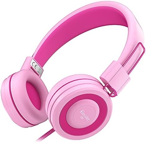 ELECDER i37 Foldable Kids Headphones – Lightweight, Adjustable On-Ear Wired Headphones in Vibrant Peach/Purple for School, Travel & Home Learning – Perfect Audio Companion for Young Learners & Teens with Comfortable Fit and Universal Device Compatibility