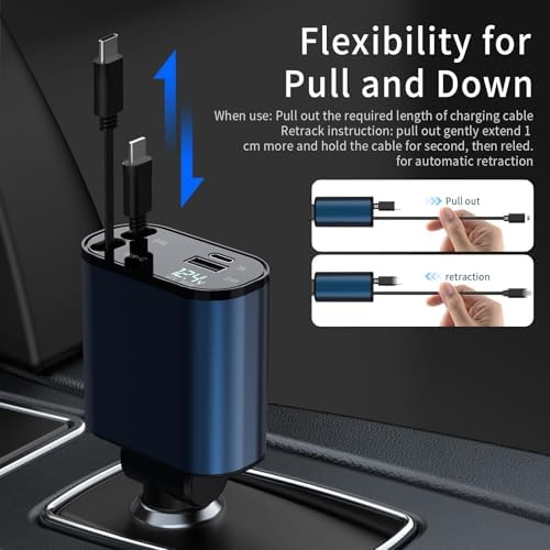 Ultimate 4-in-1 Retractable Car Charger for Galaxy & Pixel Devices – 60 W Fast Charging with Dual USB Ports and Tangle-Free Cable Design for Enhanced Convenience and Performance
