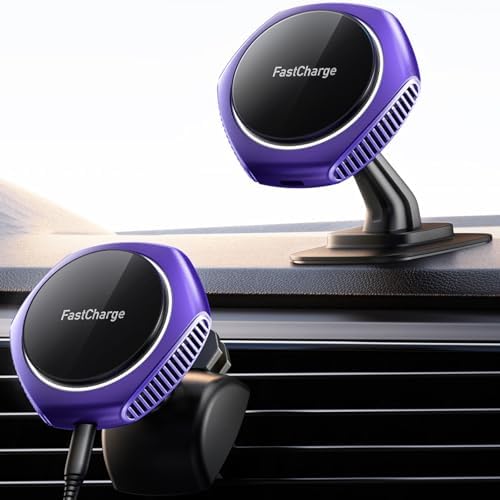 Mag Safe Car Charger Mount for i Phone 15 Series – 15 W Fast Wireless Charging Holder in Chic Purple – Ultimate Mag Safe Compatibility with i Phone 15 Pro Max, Plus, 14, 13, 12, Mini – Enhance Your Driving Experience with Secure Magnetic Grip and Effortless Setup