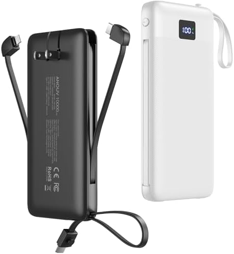 Revolutionize Your Charging Experience with ANOUV 10,000 m Ah Portable Power Bank – Built-in Cables & AC Plug for Fast, On-the-Go USB-C Charging, Compatible with i Phones and All Smart Devices – LED Display for Real-Time Battery Monitoring – The Ultimate Travel Essential for Efficiency and Convenience