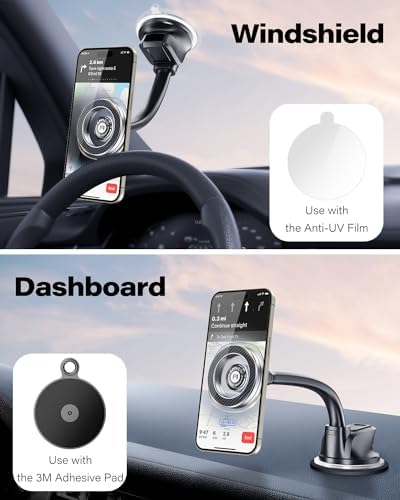 APPS2 Premium Magnetic Car Phone Holder – Versatile Dashboard & Windshield Mount with Flexible Arm & Robust Suction Cup, Ensuring Optimal Smartphone Accessibility for All Models – Your Ultimate Driving Companion for Hands-Free Navigation and Seamless Communication