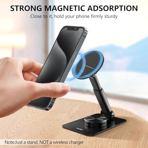Magnetic Phone Stand Compatible with MagSafe for iphone16, Phone Stand for Desk with 360°Rotation Base, Adjustable Height to 6.1 inch, Compatible for MagSafe Case and iPhone 16/15/14/13/12 – Enhanced Compatibility and Speed