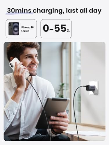 Ultra-Fast UGREEN 30 W USB C Charger – Foldable Ga N Power Adapter for i Phone 16/15/14/13 & Galaxy S25/S24/S23 – Compact Wall Charger with Programmable Power Supply for Optimal Charging Performance – Perfect for Travel & Everyday Use