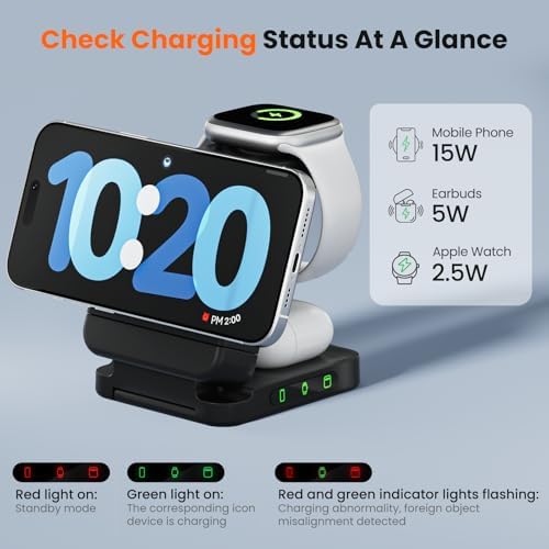 Revolutionize Your Charging Routine with the 3-in-1 Foldable Wireless Charger – Fast 15 W Mag-Safe Charging Station for Apple and Samsung Devices, Magnetic Stand for Phones, TWS Earbuds & i Watch, Portable Travel Companion for Ultimate Convenience and Efficiency