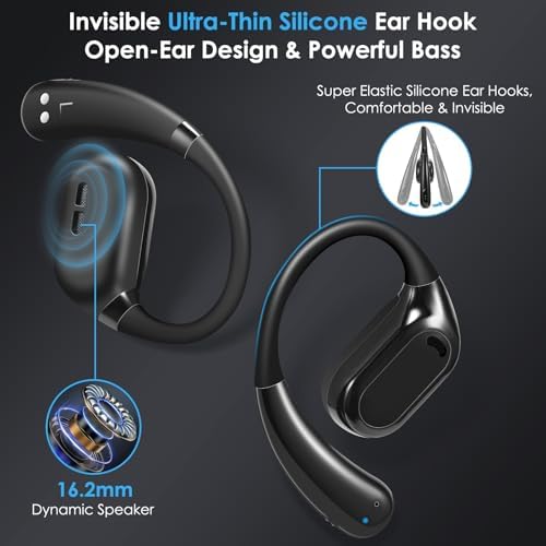 Experience Boundless Freedom with VG333 Open-Ear Bluetooth Headphones: Ultra-Thin Silicone Ear Hooks for Ultimate Comfort, 70-Hour Playtime, and Immersive Bass – Ideal for Active Lifestyles with Touch Control and Next-Gen Bluetooth 5.3 Connectivity