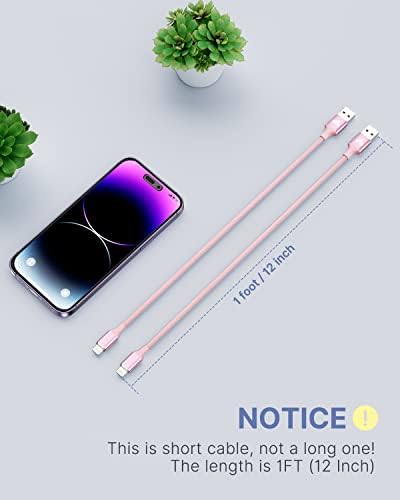 Aioneus 1 ft Apple Certified Lightning Cable – High-Speed USB A to Lightning Charger for i Phone 14/13/12/11 Pro Max/XR/XS/8/7 Plus/6/SE – Durable Nylon Braided Design for Tangle-Free Portability and Enhanced Charging Efficiency