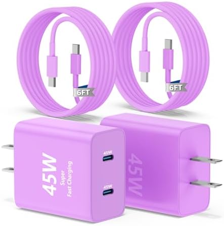 Dual-Port 45 W USB-C Wall Charger for Samsung Galaxy S25/S24 Ultra – Super Fast Charging with 2-Pack 6.6 ft Cables, PD 3.0 & PPS Technology for Enhanced Compatibility and Performance – Ideal for Mobile Professionals and Families