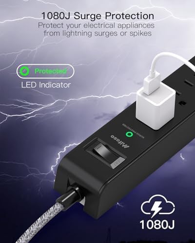 Maximize Your Power Access with 2 Pack 10 ft Surge Protector Power Strip – 6 Outlets & 4 Fast USB Charging Ports, Space-Saving Flat Plug Design, Overload Safety Features, Wall Mount Capability for Home, Office & Dorm Essentials