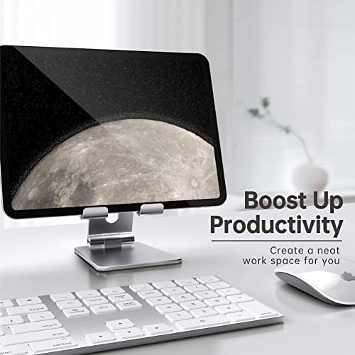 TOPGO Adjustable Cell Phone Stand, [Fully Foldable & Wide Compatibility] Desktop Stand Holder with Charging Port for iPhone, iPad, Kindle, Tablets, Switch – Silver – Enhanced Compatibility and Speed