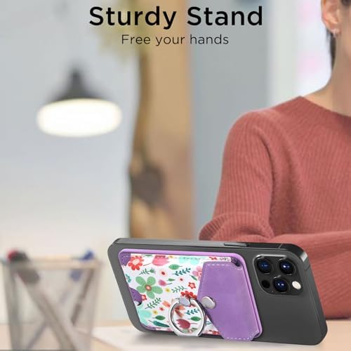 Premium Printed Leather Mag Safe Wallet for i Phone 15/14/13/12 – Magnetic Card Holder with Secure Ring Grip, 3-Card Capacity, Effortless Integration for Modern Minimalists