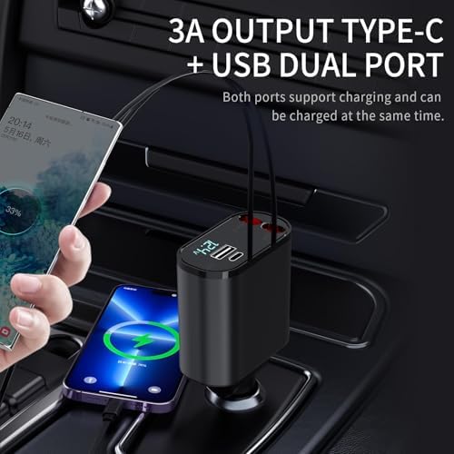 Ultimate 4-in-1 Retractable Car Charger for Galaxy & Pixel Devices – 60 W Fast Charging with Dual USB Ports and Tangle-Free Cable Design for Enhanced Convenience and Performance