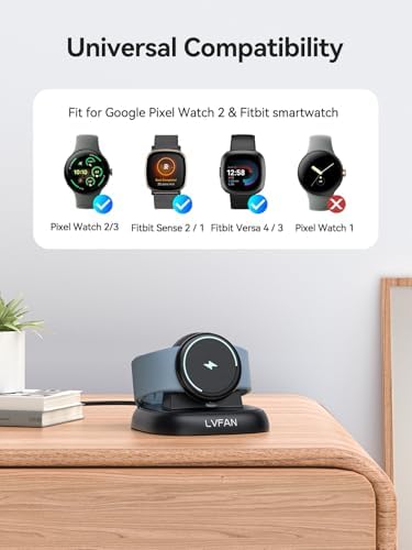 LVFAN Enhanced Fast Charger Dock for Google Pixel Watch 3 & 2, Fitbit Sense 2, Versa 4 & 3 – Sleek Charging Stand with Durable Cable for Rapid Power-Up and Smart Display Convenience, Perfect for Home and Travel Use