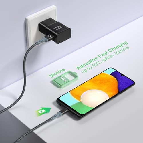 Excgood 10 ft Adaptive Fast Charging Wall Charger & USB C Cable – Dual Pack for Galaxy S25/S24/S23 Ultra, Android Phones – High-Speed Power Delivery & Extended Reach, Durable Black Design – Ultimate Charging Solution for On-the-Go Users