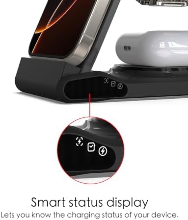Ultimate 3-in-1 Travel Charging Station for i Phone, Android & Apple Devices – Fast Wireless Dock for Phones, Air Pods & Apple Watch – Foldable Multi-Device Charger for On-the-Go Power Solutions – Enhanced Compatibility & Speed (Adapter Not Included)