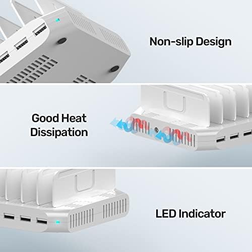 Unitek 10-Port USB Charging Station: Smart IC Technology for Fast, Organized Device Charging with Adjustable Dividers – Ideal for i Pads, Tablets, Kindles & i Phones in Home or Office Settings