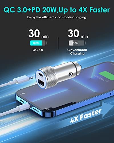 i Phone 14 Dual Port Fast USB C Car Charger | Apple MFi Certified 38 W Quick Charge Adapter with 2 Lightning Cables | Sleek Metal Design for Optimal Durability and Compatibility with i Phone 14, 13 Pro Max, Mini, 12, 11 & Air Pods | Reliable On-the-Go Power Solution for Busy Lifestyles